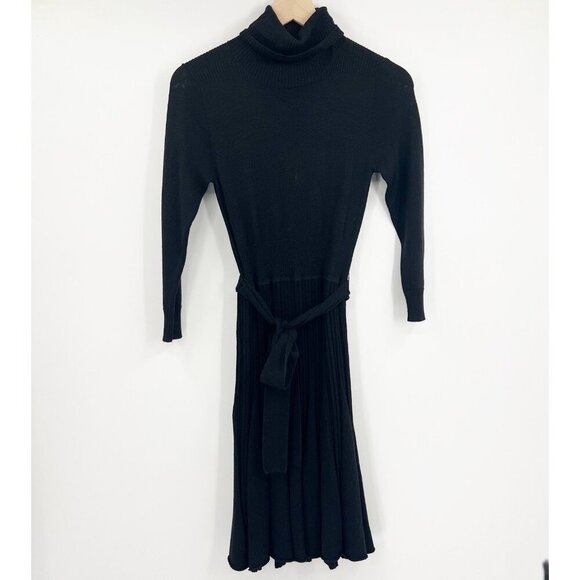 BCBGMAXAZRIA Black Turtleneck Belted Wool Fit & Flare Dress Size XS Career Work - Picture 1 of 5